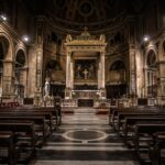 Cathedral Interior Religious With Benches Empty in Back
