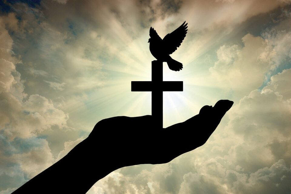 cross, dove, olive branch, peace, salvation, redemption, holy spirit, divine rays, revelation, hope, forgiveness, love, sacrifice, resurrection, new beginning, divine hand, grace, reconciliation, faith, eternal life