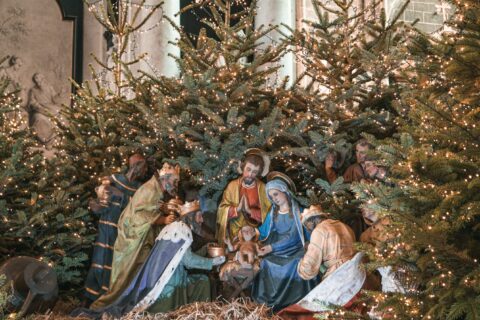 A nativity scene of the birth of jesus