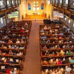 Congregation seated in a church during a service
