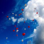 balloons, heart, nature, sky, clouds, love, romance, romantic, wedding day, flying, blue sky