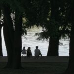 family, evening, silence, together, mother, nature, father, daughter, trees, lake, park herastrau, bucharest, romania