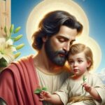 Sveti Josip drži dijete Isusa uz simbol ljiljana i križa