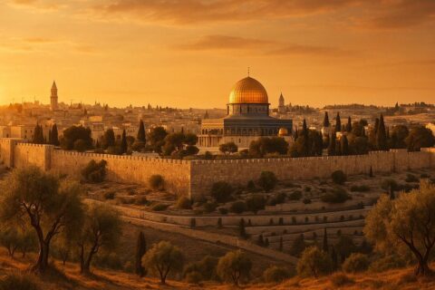 Križ nad Jeruzalemom tijekom Velikog tjedna pogled na Sveti grad iz Getsemanija