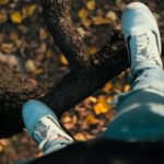 person standing on tree branch