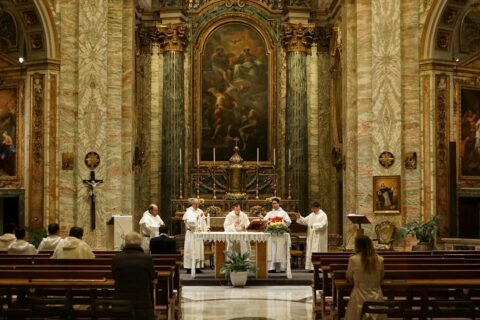 five priest inside cathedral