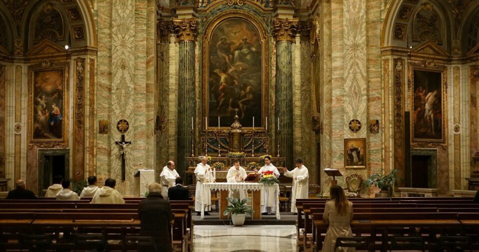 five priest inside cathedral