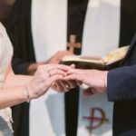 man and woman wedding reception