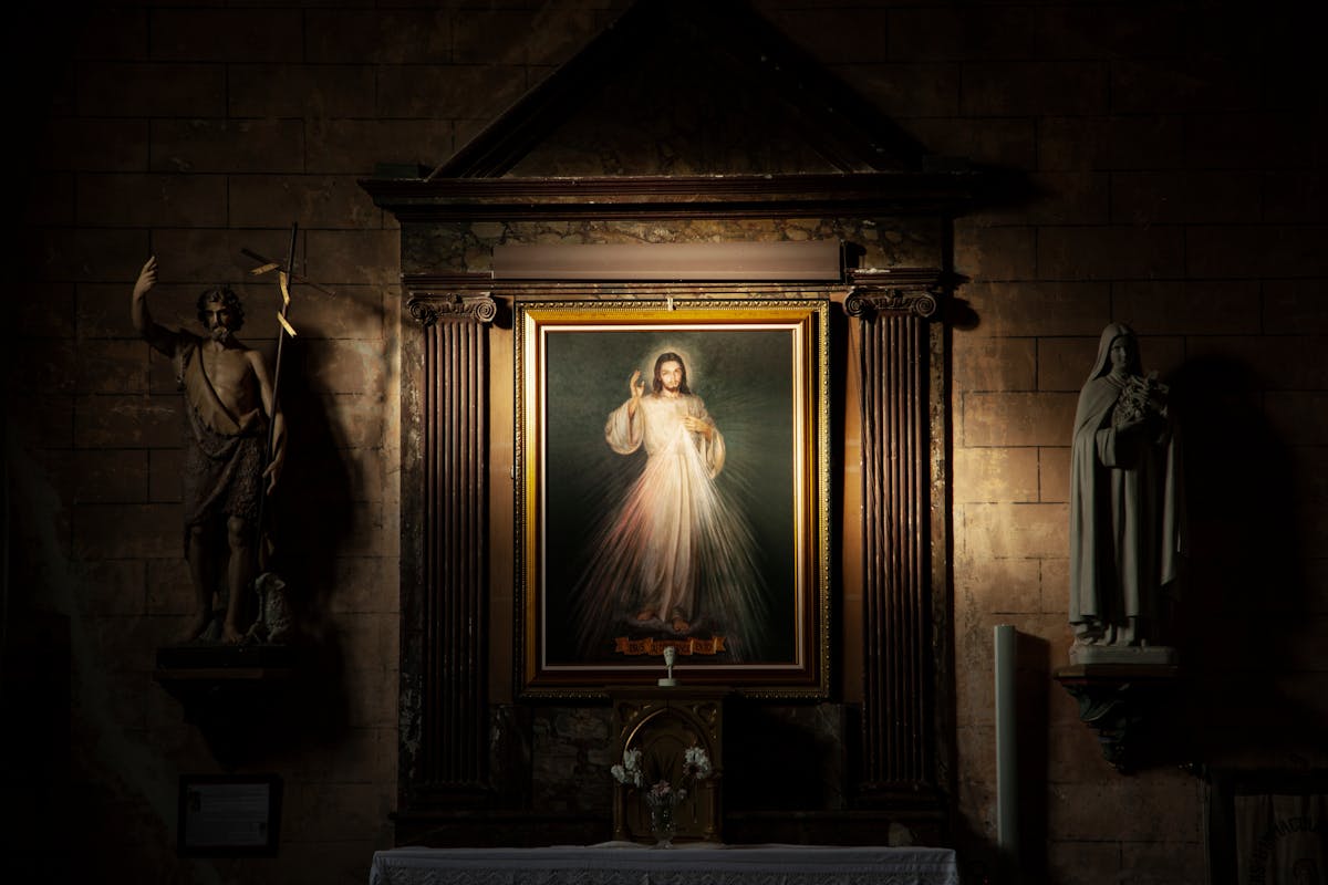 Sacred Heart of Jesus Painting With Brown Frame