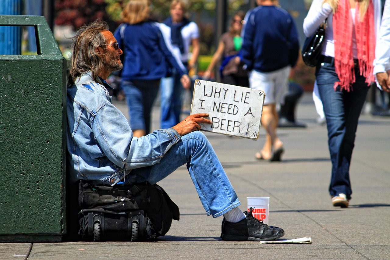 man, sign, beggars