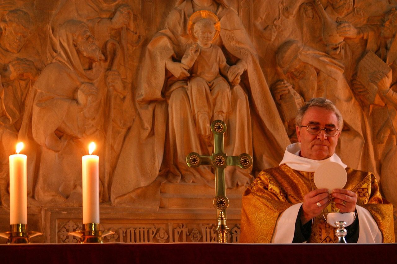 communion, church, altar, candles, cross, religion, holy, christian, chalice, christianity, religious, ceremony, faith, sacrament, holding, wafer, bread, tradition, ritual, canon, priest, father, trinity, symbol, gold, communion, priest, priest, priest, priest, priest