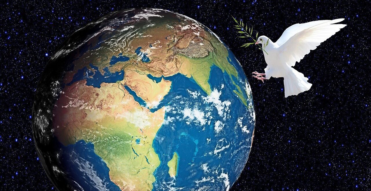 earth, globe, world, planet, cosmos, dove of peace, world peace, symbol, peace, continents, dove, world day of peace, bird, space, universe, stars, nature, heaven