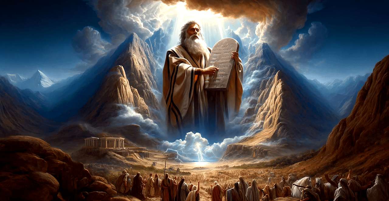 laws on stone, sinai summit laws, moral commandments, divine decalogue, commandments to follow, mount sinai laws, tablets of covenant, god's written law, commandments of faith, moral guidance, moses receives law, tablets from heaven, divine lawgiver, ai generated