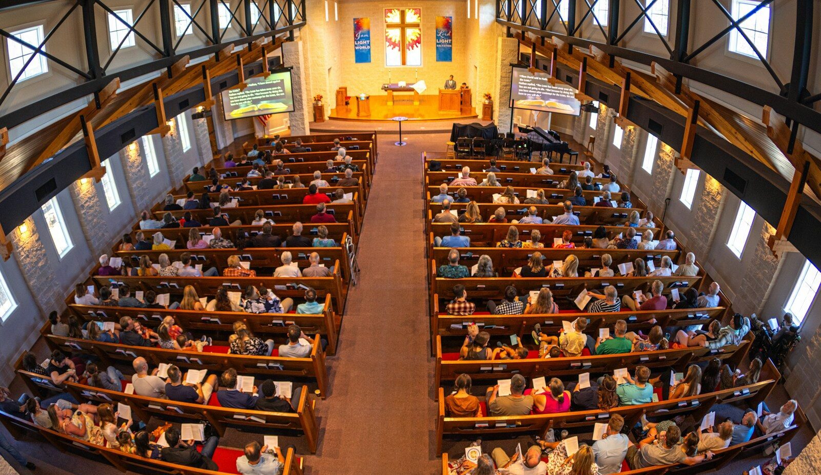 Congregation seated in a church during a service