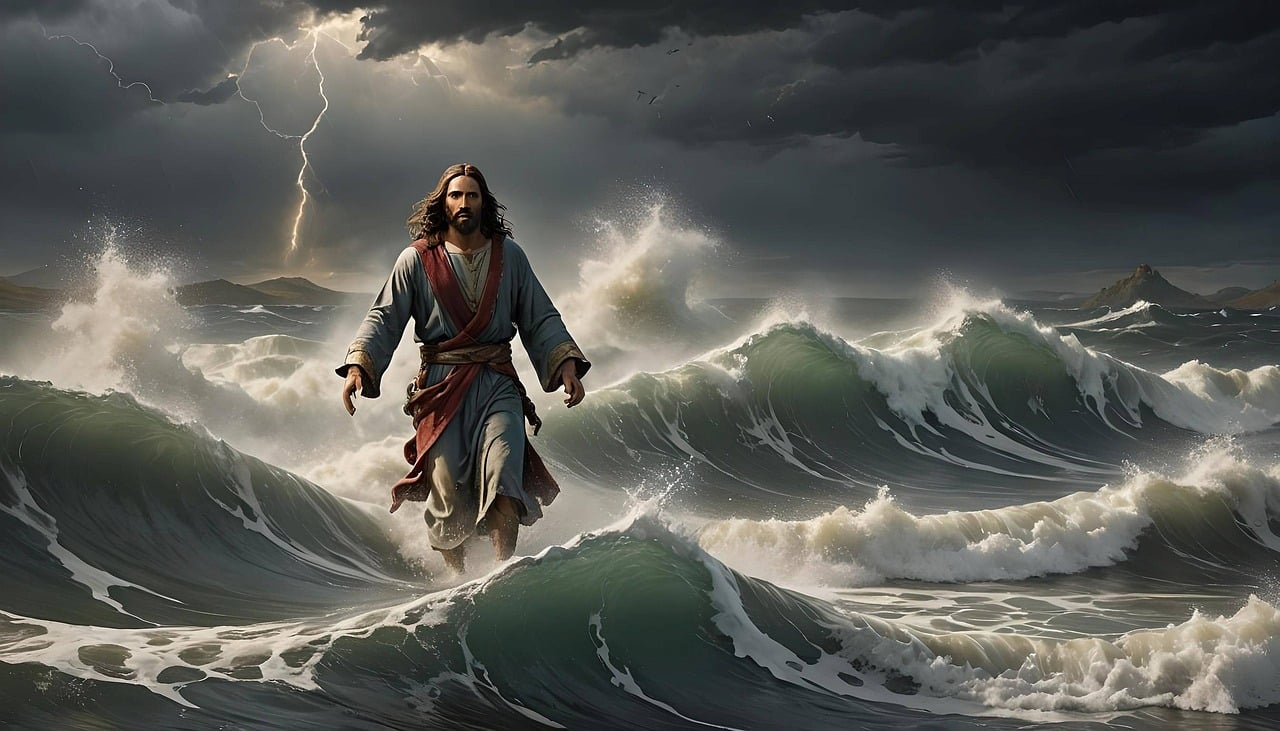 ai generated, jesus, jesus on the water