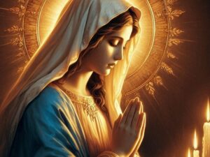 ai generated, blessed mother, blessed virgin, christian, catholic, mary, prayer, candle, worship